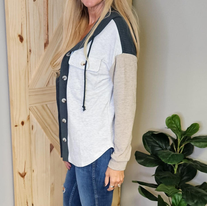 Color Blocked Hooded Shacket