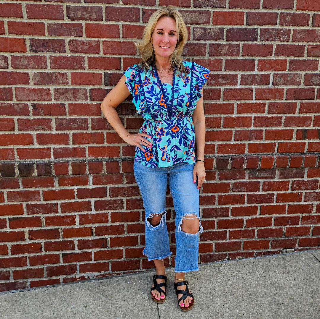 Wing Sleeve Printed Top