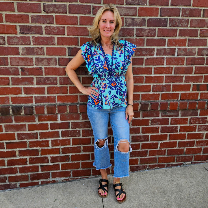 Wing Sleeve Printed Top