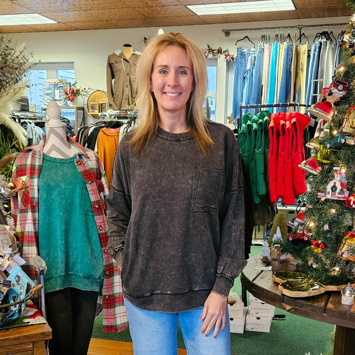 Acid Wash Raw Edge Pullover