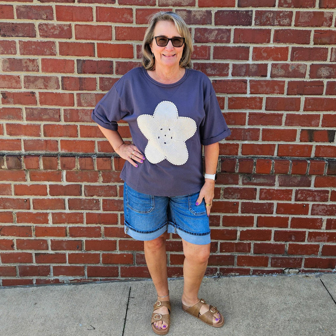 Half Sleeve Patch Flower Top