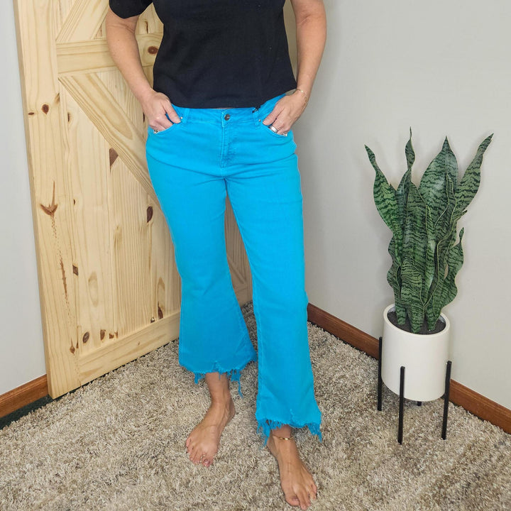 Blue High Rise Crop Flare