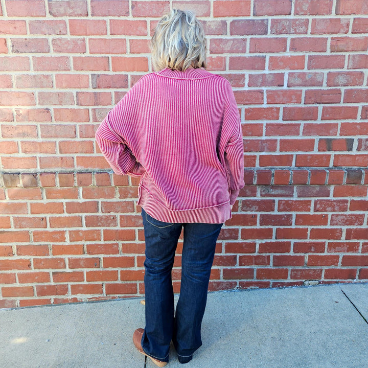 Washed Side Slit Oversized Sweater