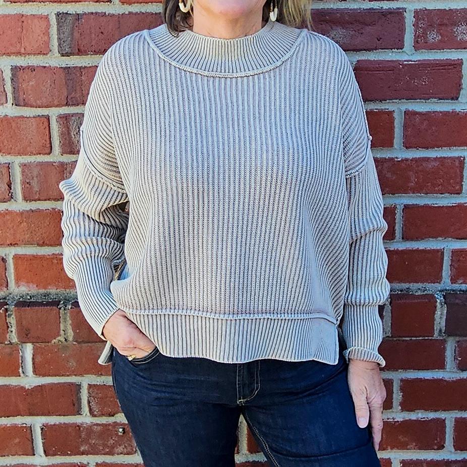 Cropped Side Slit Oversized Sweater