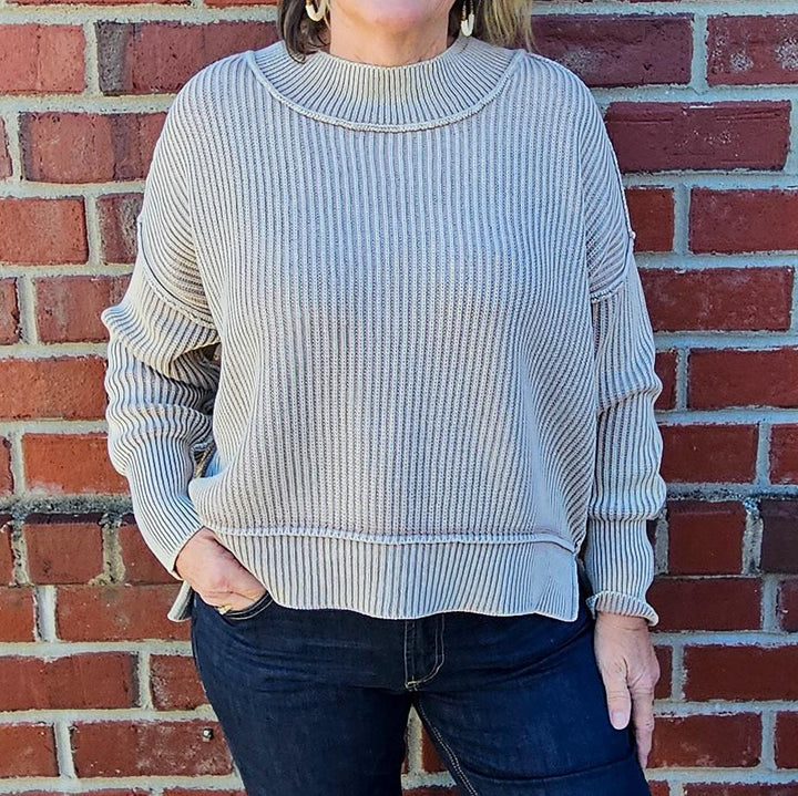 Cropped Side Slit Oversized Sweater