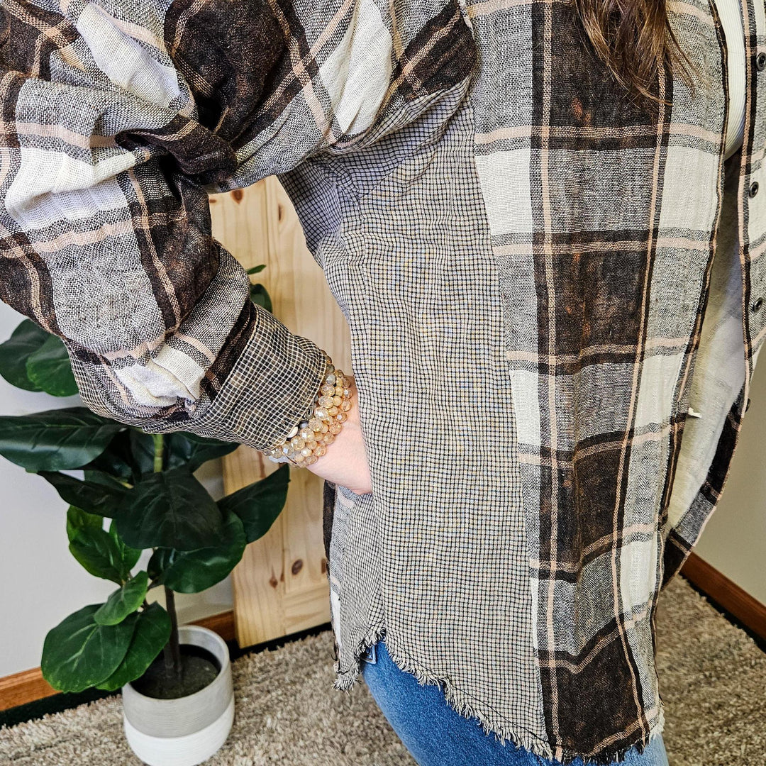 Washed Plaid Oversized Shirt Jacket