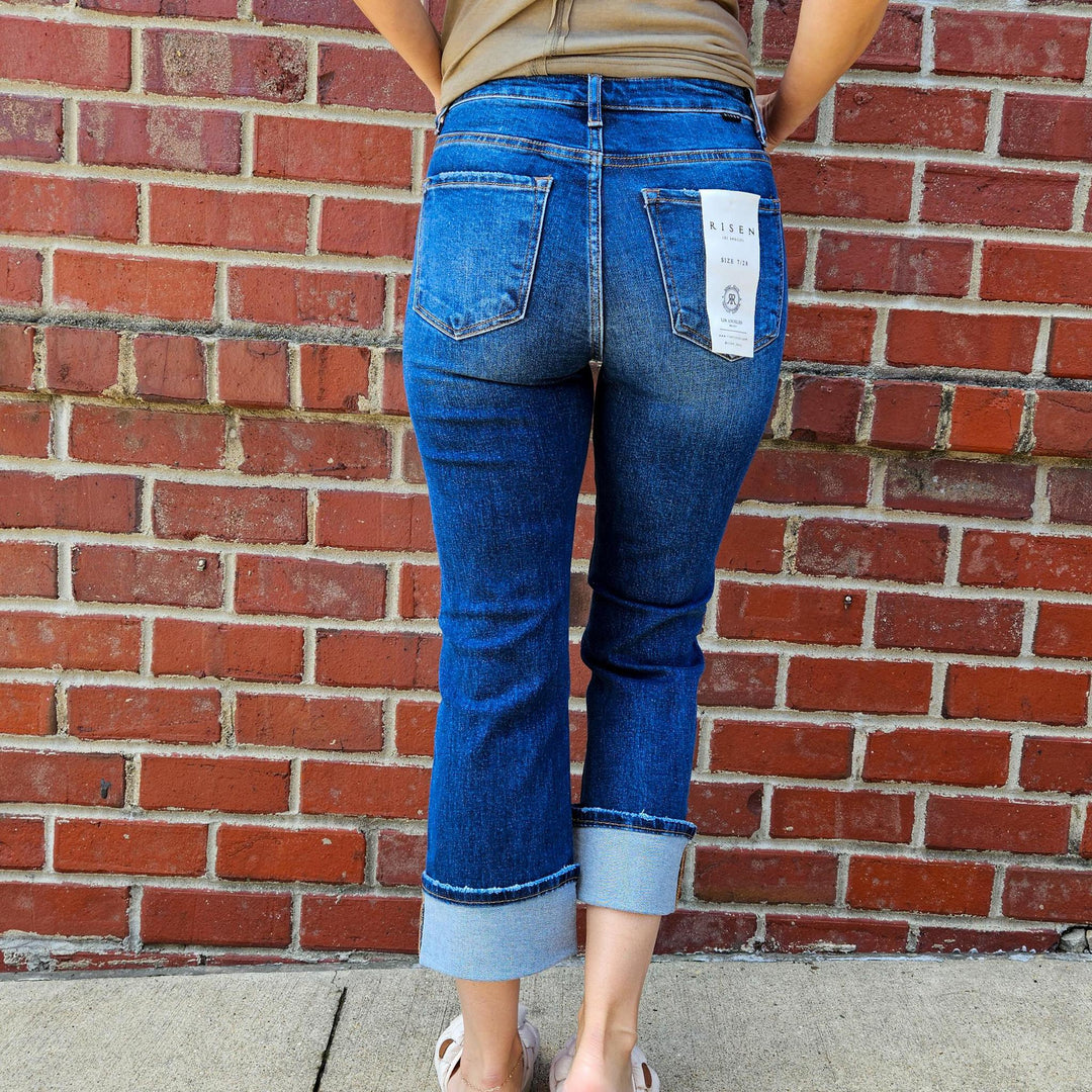 High Rise Cuffed Straight Jeans