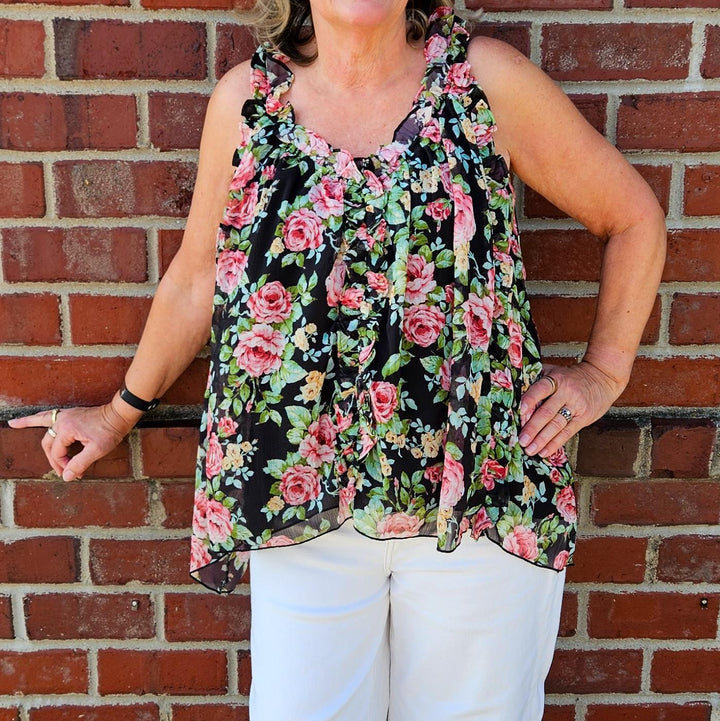 Sleeveless Ruffled Flower Top