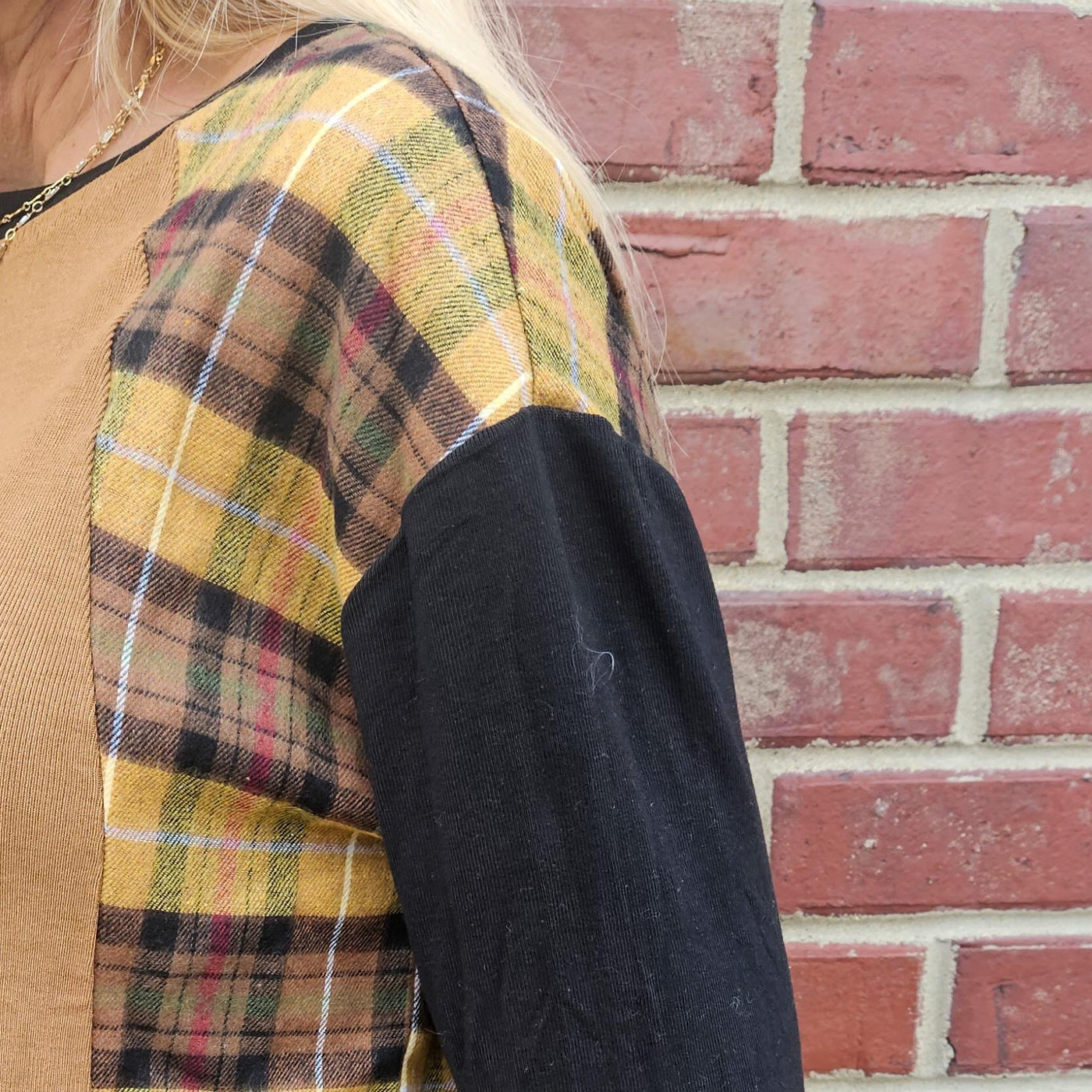 Plaid Contrast Color Block Top