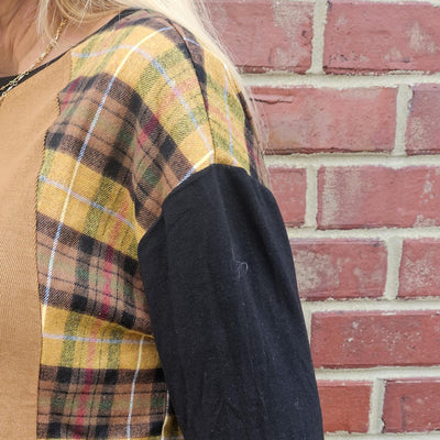 Plaid Contrast Color Block Top