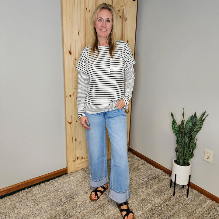 Mixed Strip Knit Top