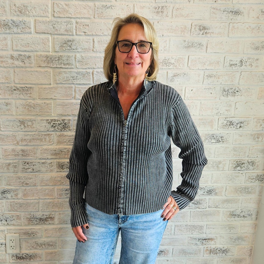 Zip Up Two Tone Sweater