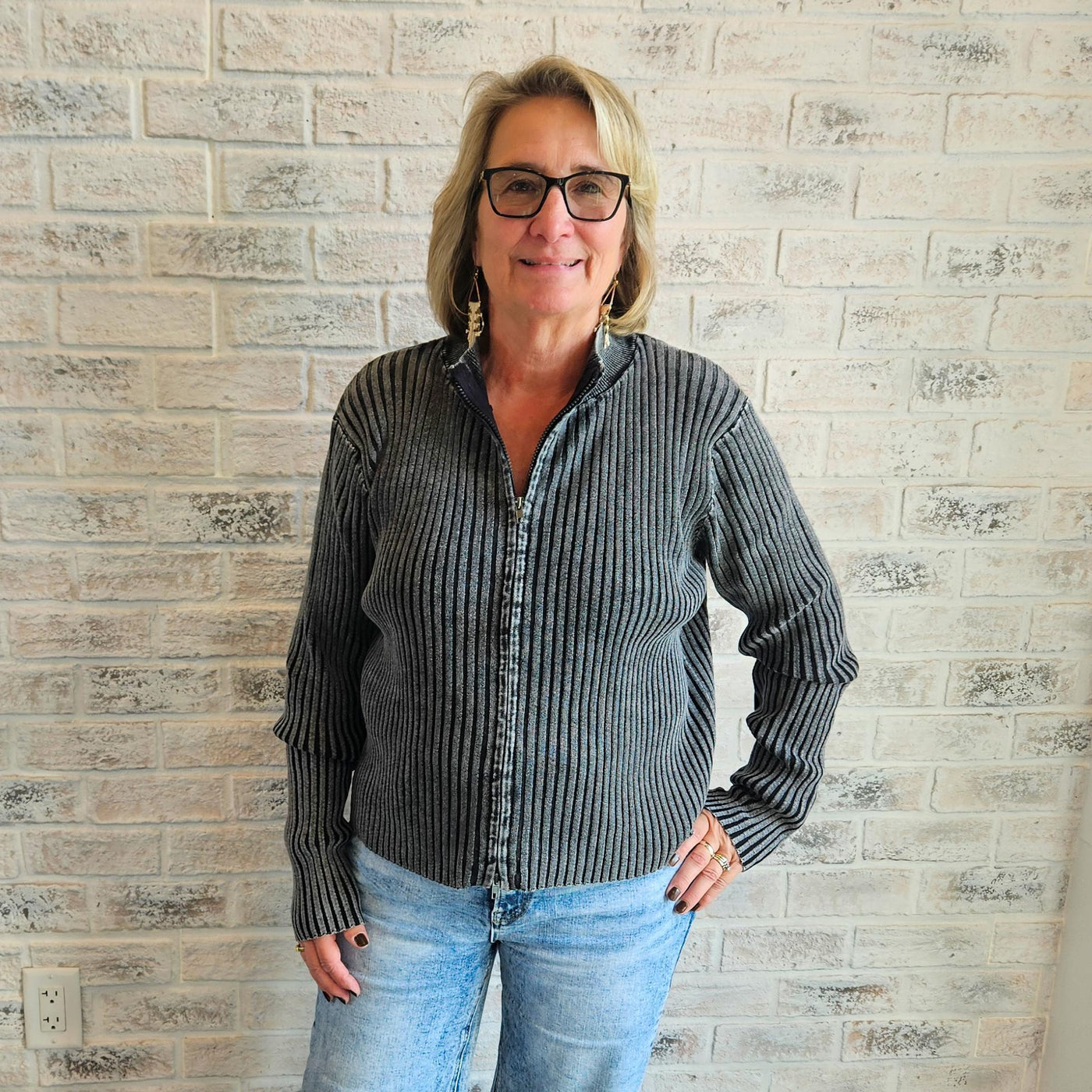 Zip Up Two Tone Sweater