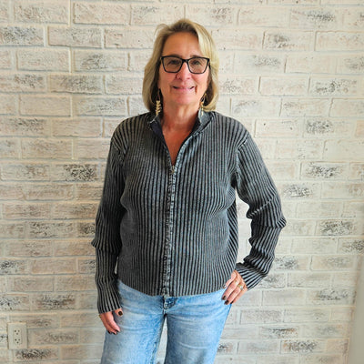 Zip Up Two Tone Sweater