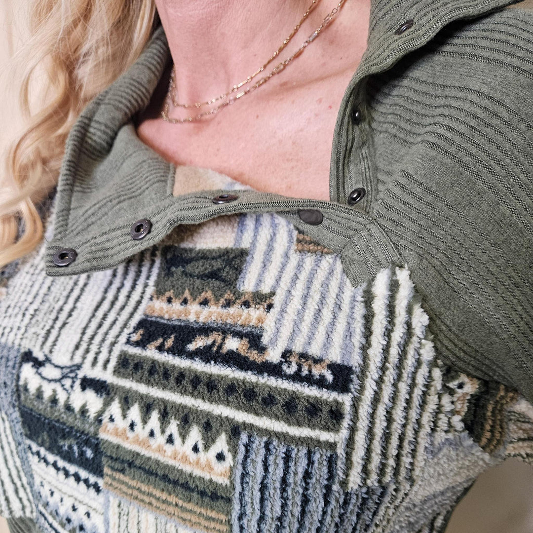 Printed Sherpa Contrast Raglan Top
