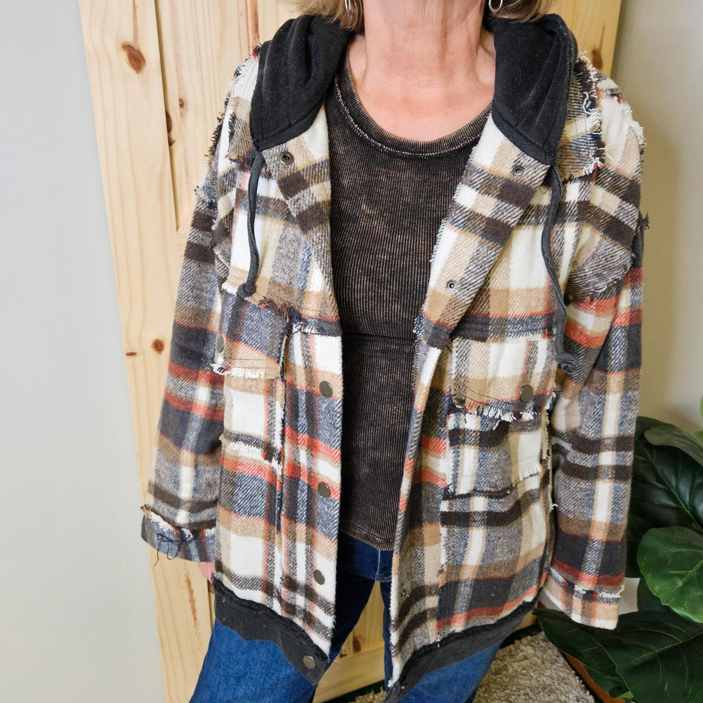 Frayed Plaid Button-Up