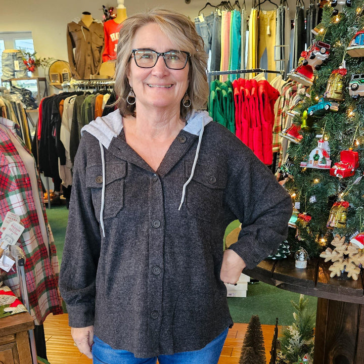 Brushed Rib Hooded Shacket