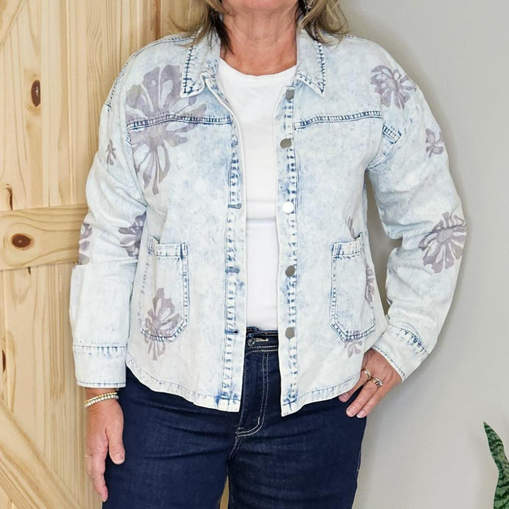 Floral Printed Denim Shacket