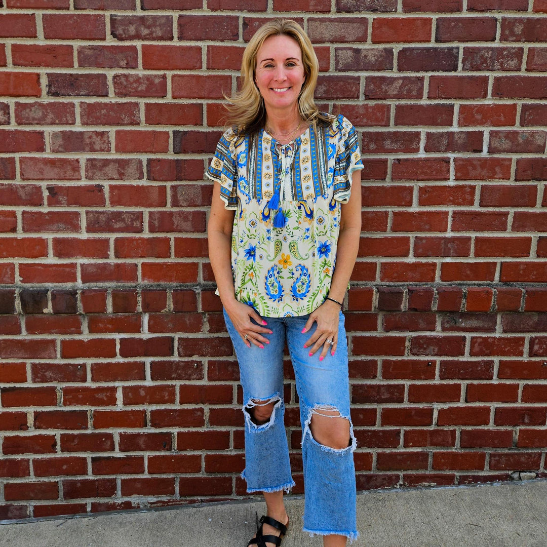 Front Tie Wing Sleeve Top