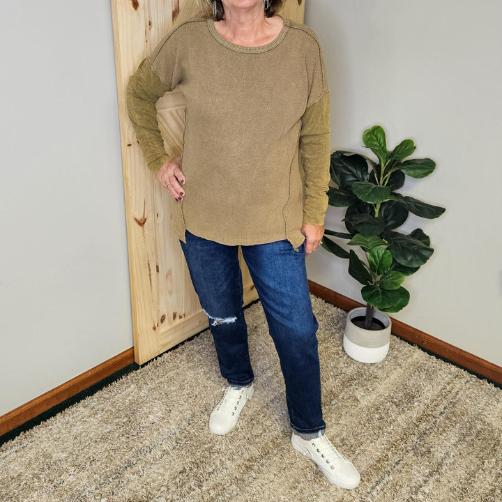 Washed Drop Shoulder Knit Top