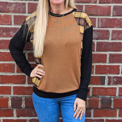 Plaid Contrast Color Block Top