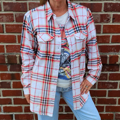 Ivory, Red & Navy Plaid Flannel