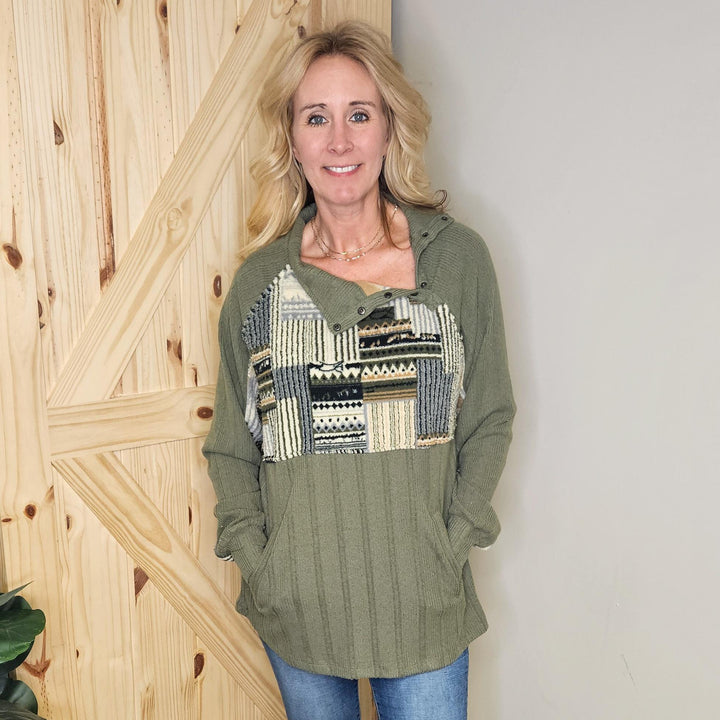 Printed Sherpa Contrast Raglan Top