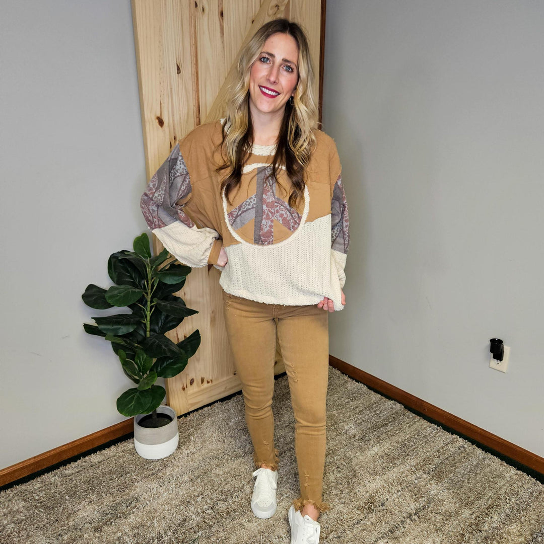 Multi Fab Peace Sign Top