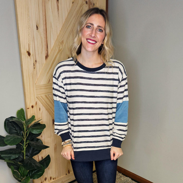 Textured Color Block Pullover