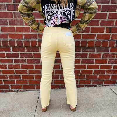 Pale Yellow High Rise Ankle Straight Pants