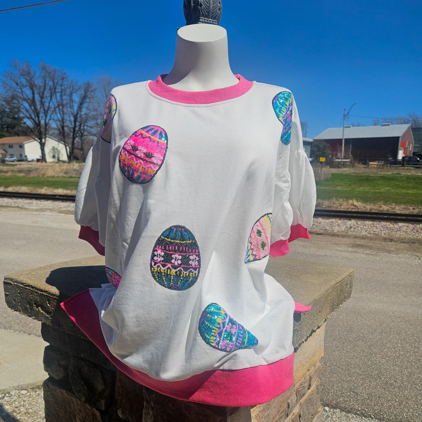 Sequined Easter Egg Pullover Top
