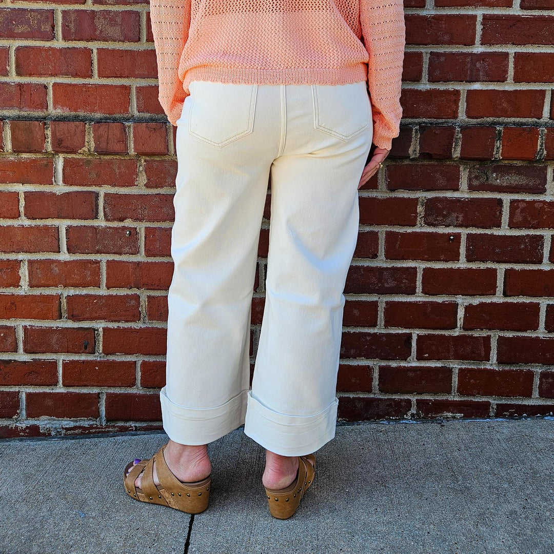 High Rise Wide Leg Cuffed Pants