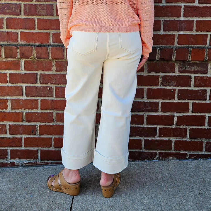 High Rise Wide Leg Cuffed Pants