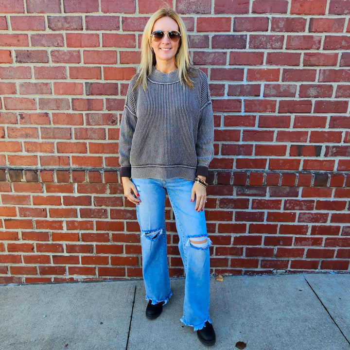 Washed Side Slit Oversized Sweater