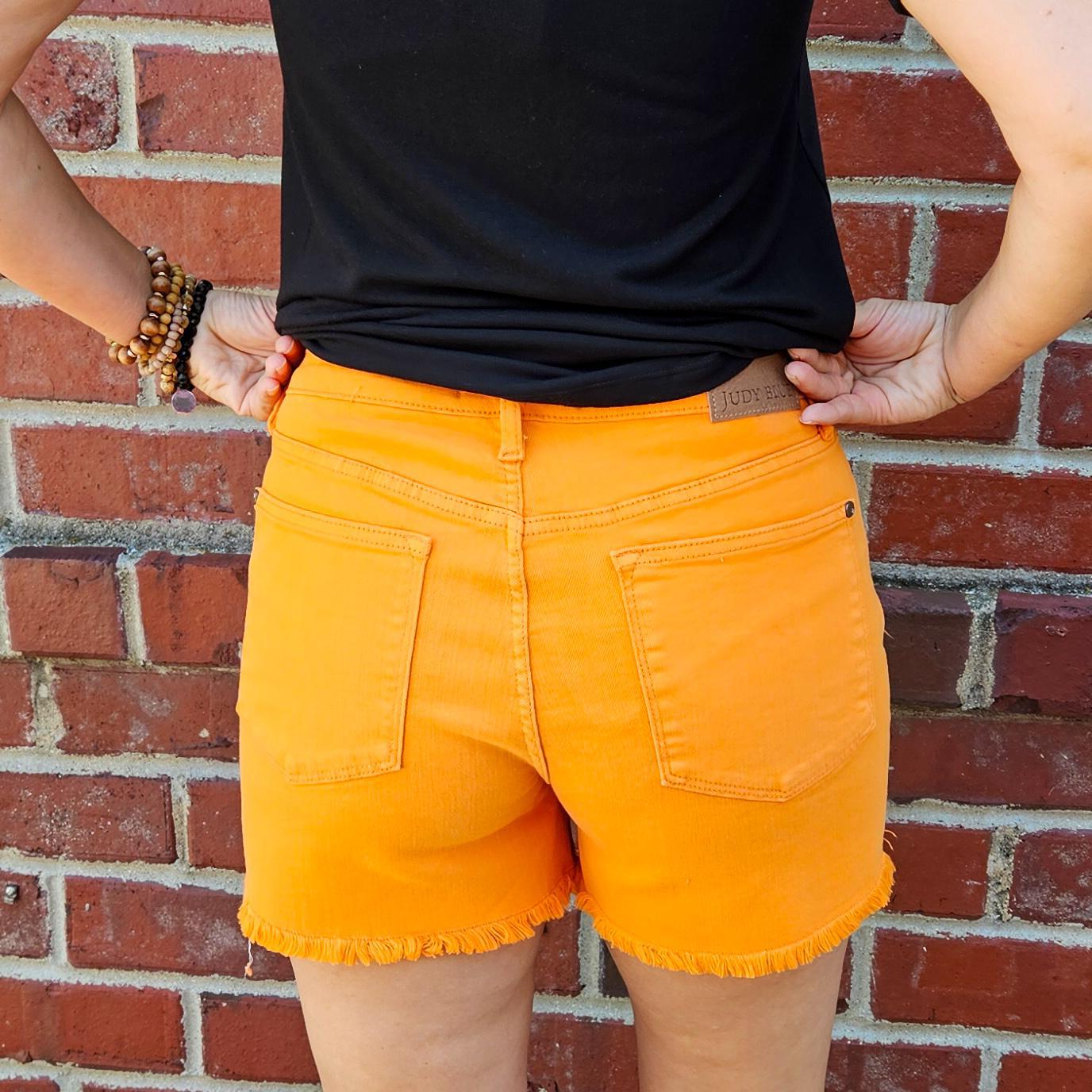 Orange Frayed Hem Shorts