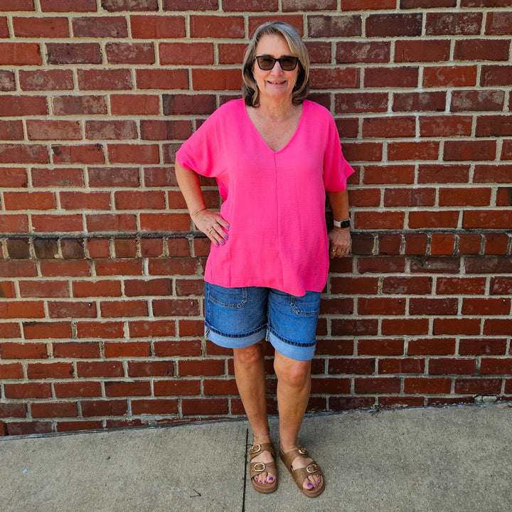 Woven Airflow V-neck Dolman Top