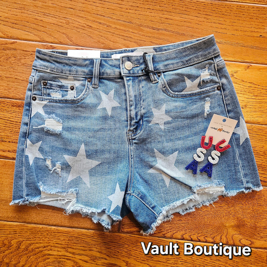 Star High Rise Distressed Shorts