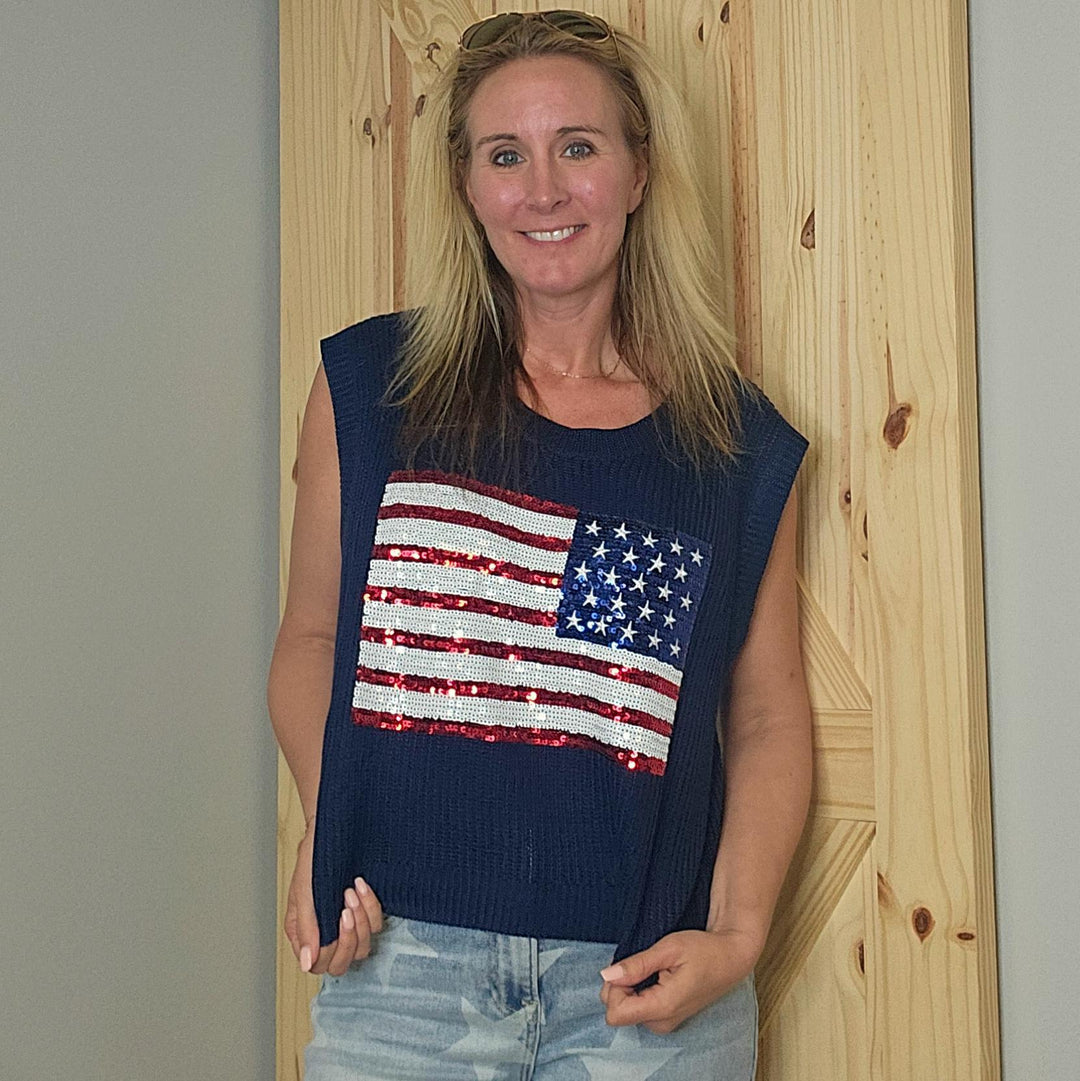 Knit Flag Sequined Sleeveless Top