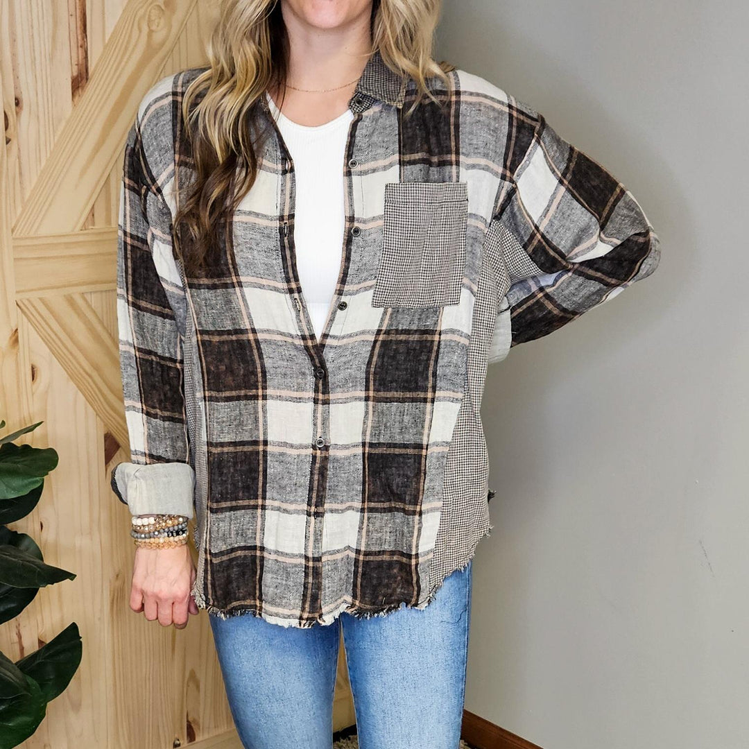 Washed Plaid Oversized Shirt Jacket