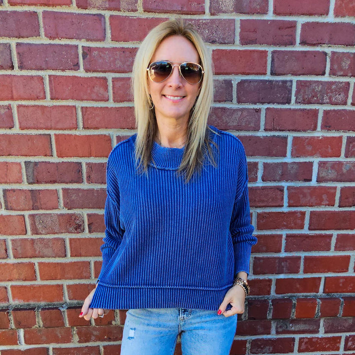 Cropped Side Slit Oversized Sweater