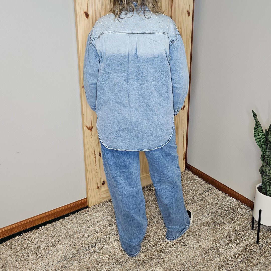 Pearl Bling Denim Button Up