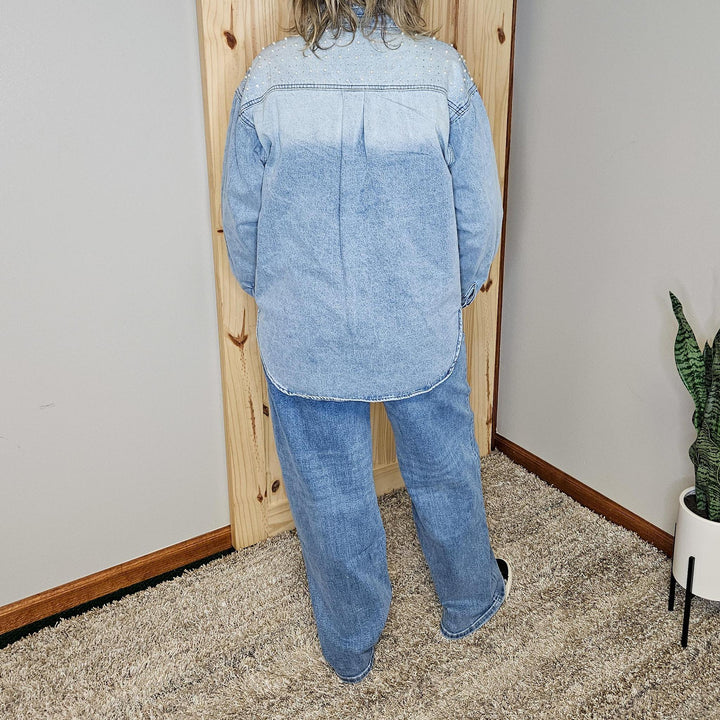 Pearl Bling Denim Button Up