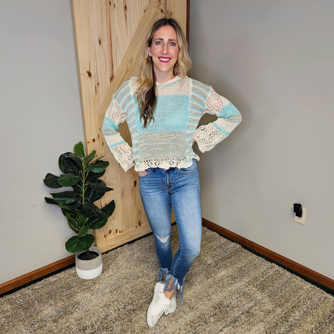 Crochet Mixed Hoodie Pullover Sweater