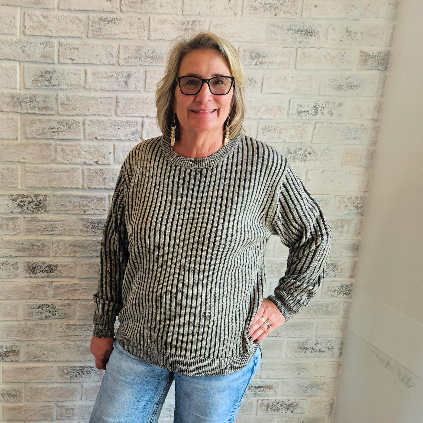 Curved Hem Two-Tone Sweater