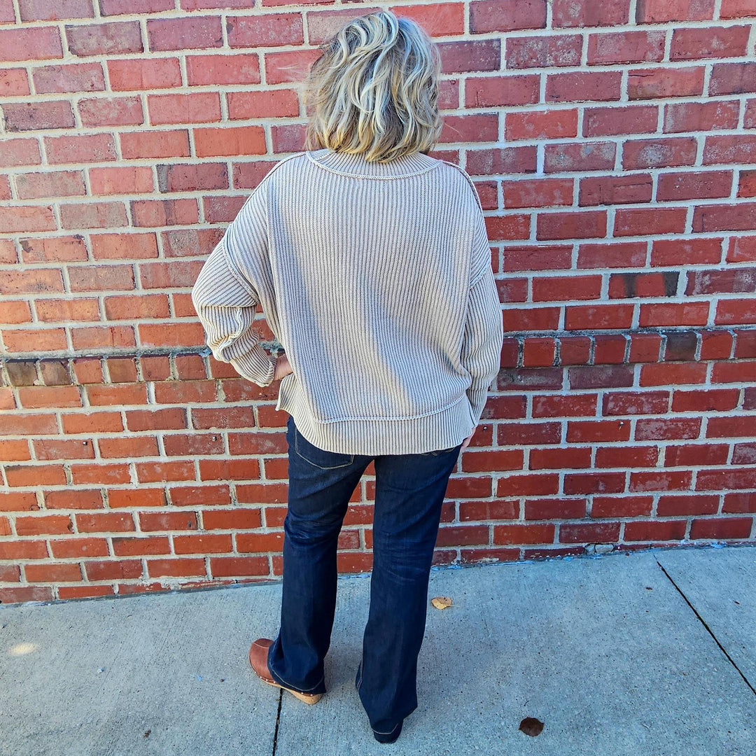 Cropped Side Slit Oversized Sweater