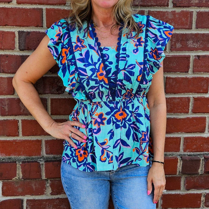 Wing Sleeve Printed Top