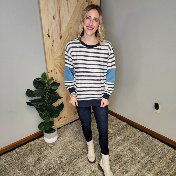 Textured Color Block Pullover