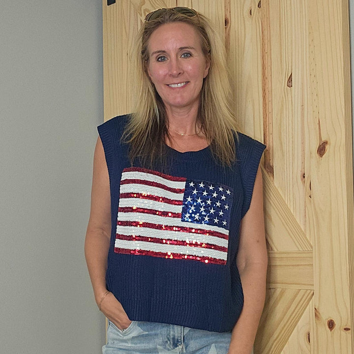Knit Flag Sequined Sleeveless Top