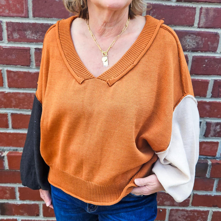 V-Neck Balloon Sleeved Sweater