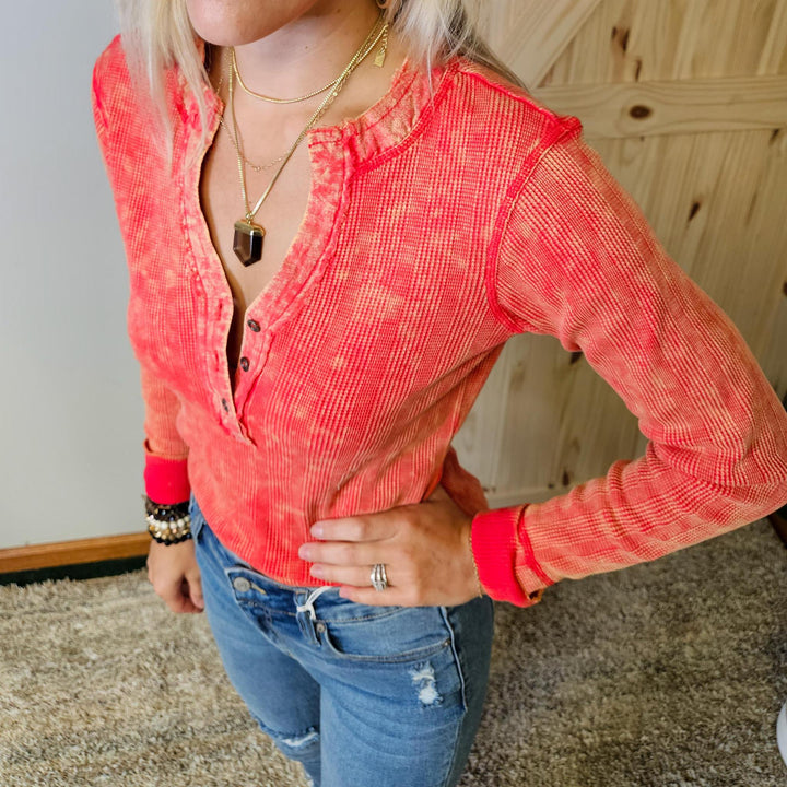 Washed Thermal Henley Top